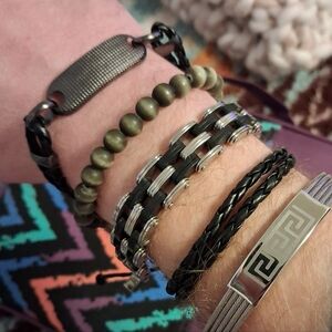 Bundle of 5 Men’s Fashion Bracelets – Stainless Steel, Leather & Beaded
